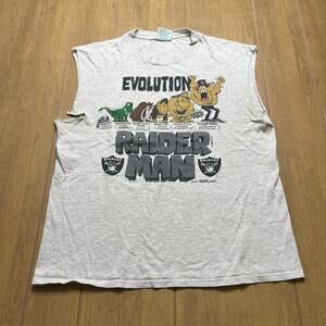 vintage 1993 Los Angeles Raiders "Raider Man" Evolution  Distress cut tank Sz M